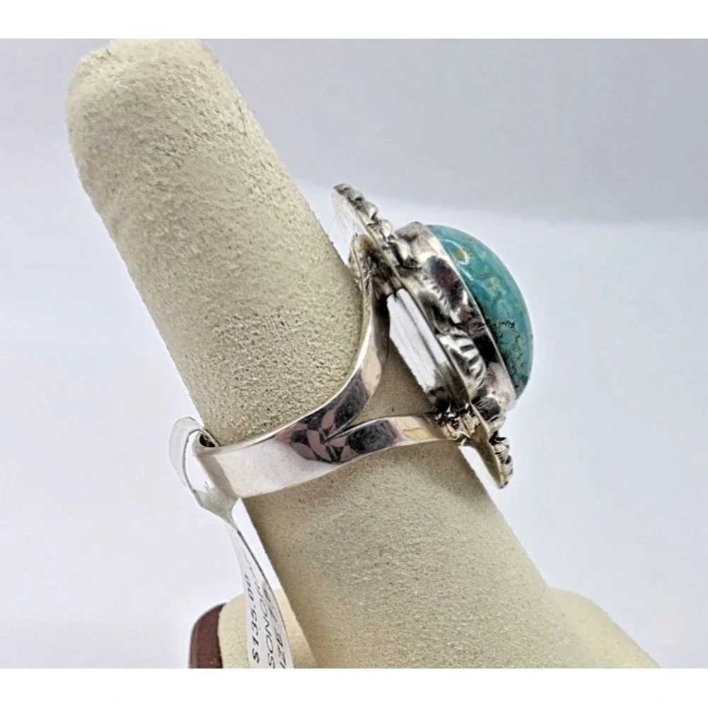 Sonoran Web Turquoise Ring Sterling Silver Size 7.25 Signed Sterling 8M 13 Grams